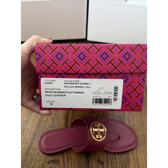 Tory Burch Benton Band Flat Sandal Raspberry Sorbet Size 9 New - Picture 6 of 6
